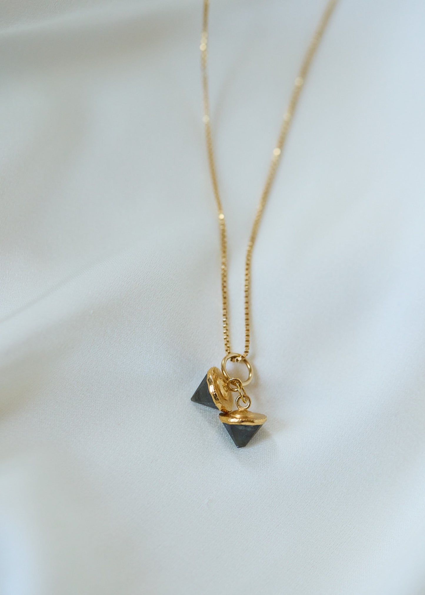 Double Labradorite Pendant Necklace | Gold-Plated Sterling Silver Box Chain