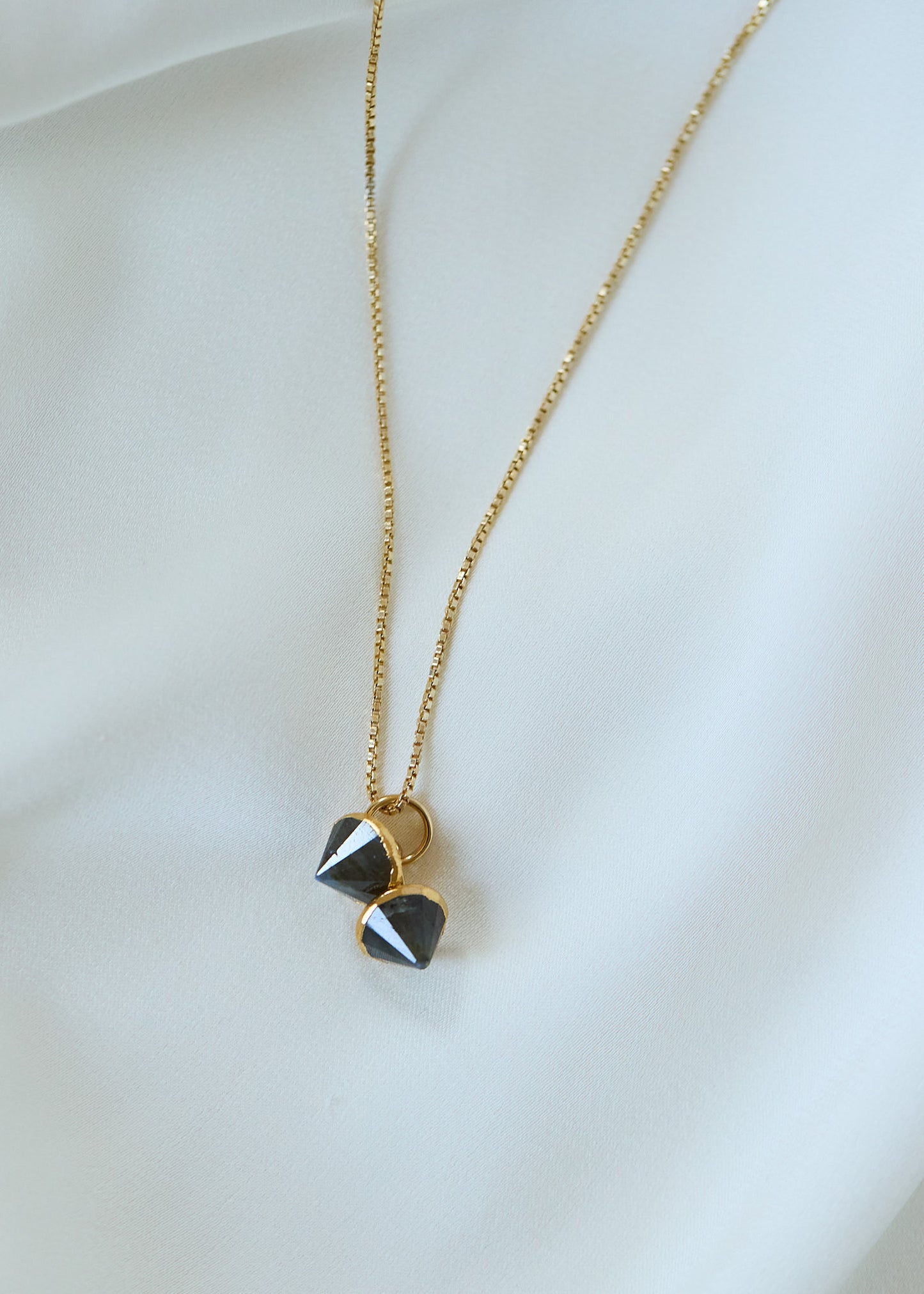 Double Labradorite Pendant Necklace | Gold-Plated Sterling Silver Box Chain