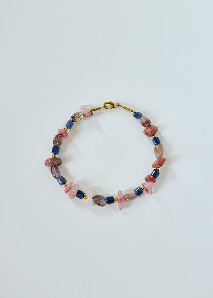 Pink Agate & Purple Ghost Quartz Bracelet