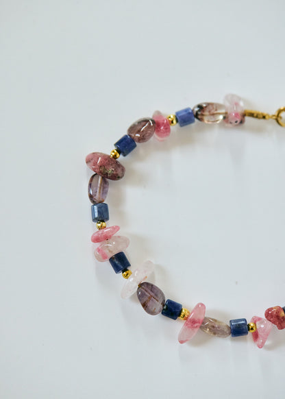 Pink Agate & Purple Ghost Quartz Bracelet