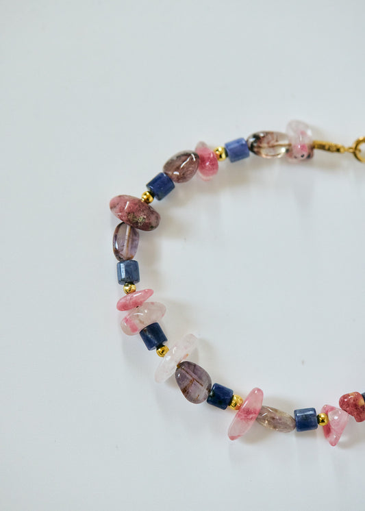 Pink Agate & Purple Ghost Quartz Bracelet