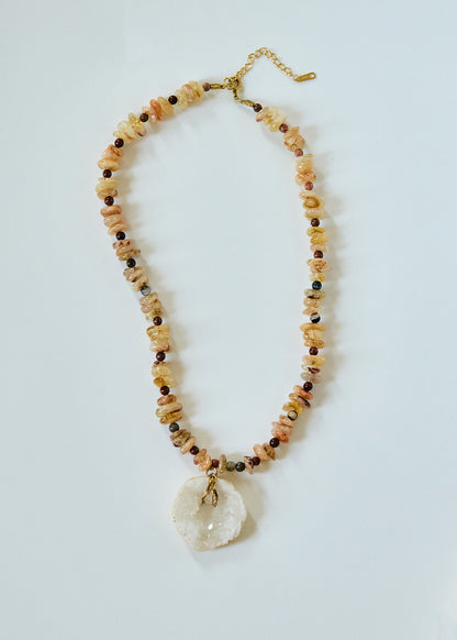 Citrine & Druzy Quartz Pendant Necklace | Amazonite Chip Gemstone Necklace