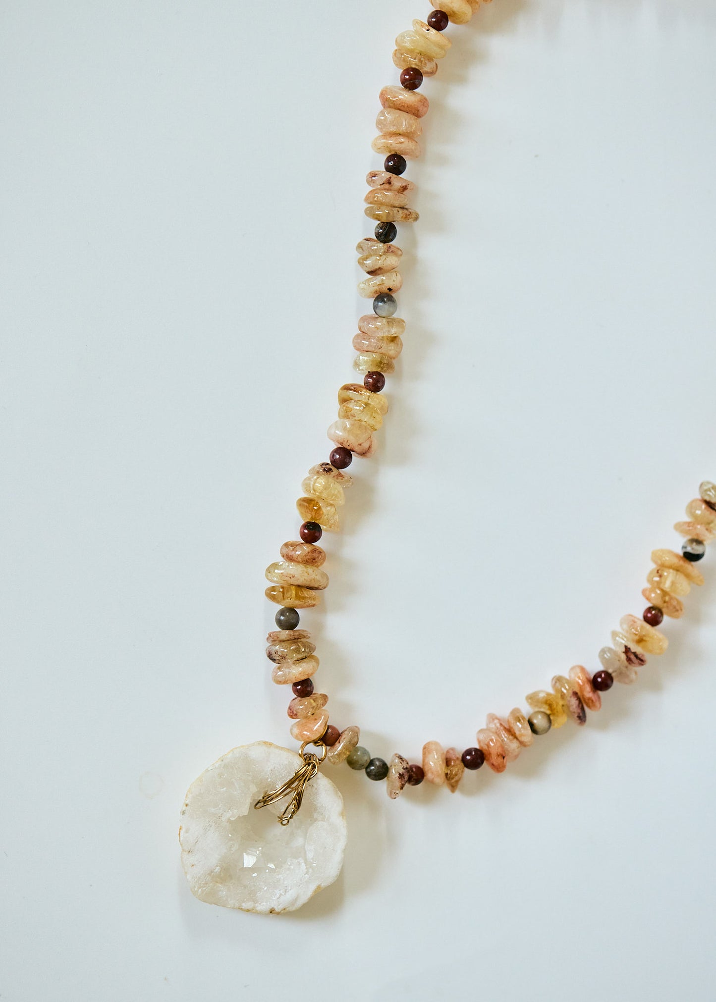 Citrine & Druzy Quartz Pendant Necklace | Amazonite Chip Gemstone Necklace