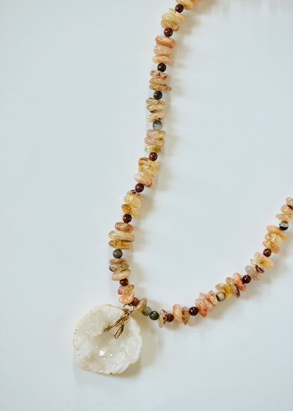 Citrine & Druzy Quartz Pendant Necklace | Amazonite Chip Gemstone Necklace