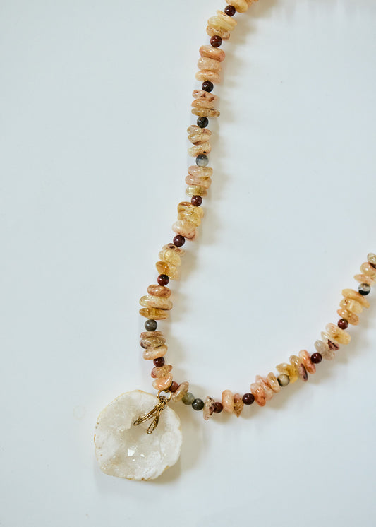 Citrine & Druzy Quartz Pendant Necklace | Amazonite Chip Gemstone Necklace