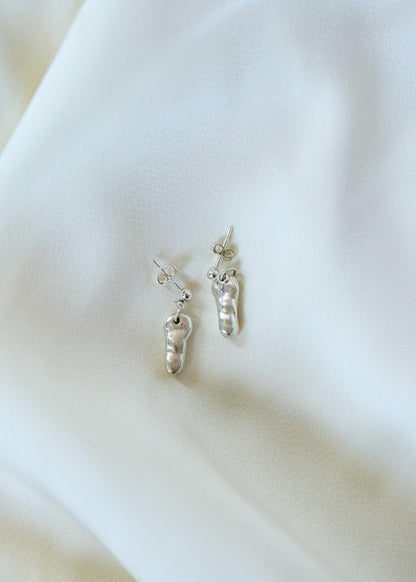 Pure Silver Sculptural Drop Earrings | Organic Cast Fine Silver