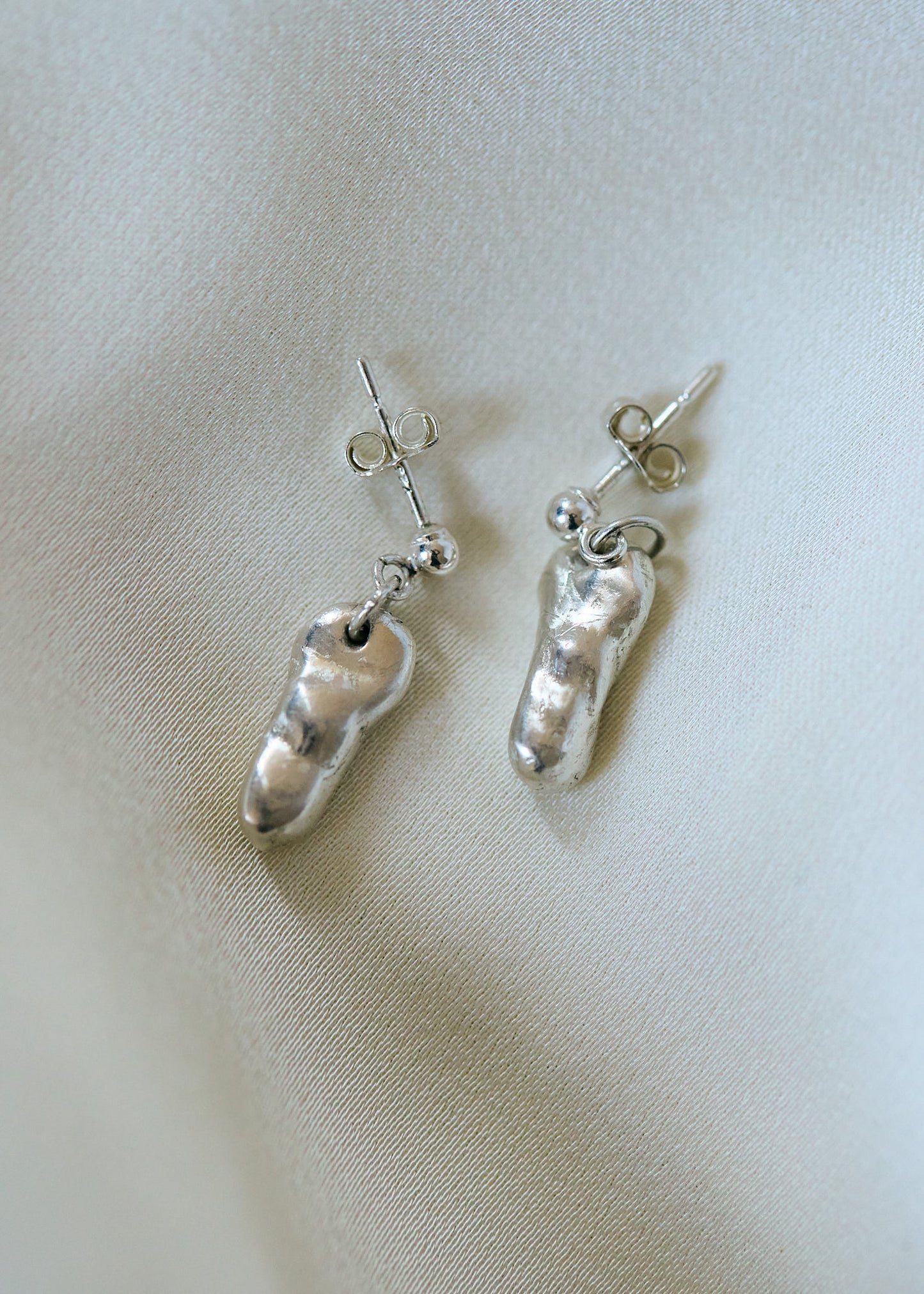 Pure Silver Sculptural Drop Earrings | Organic Cast Fine Silver