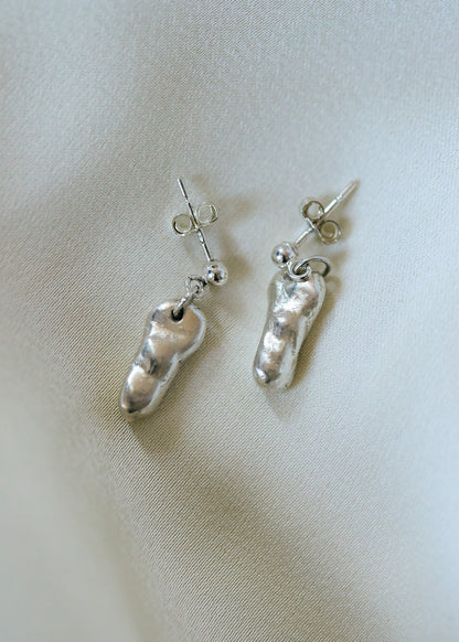 Pure Silver Sculptural Drop Earrings | Organic Cast Fine Silver