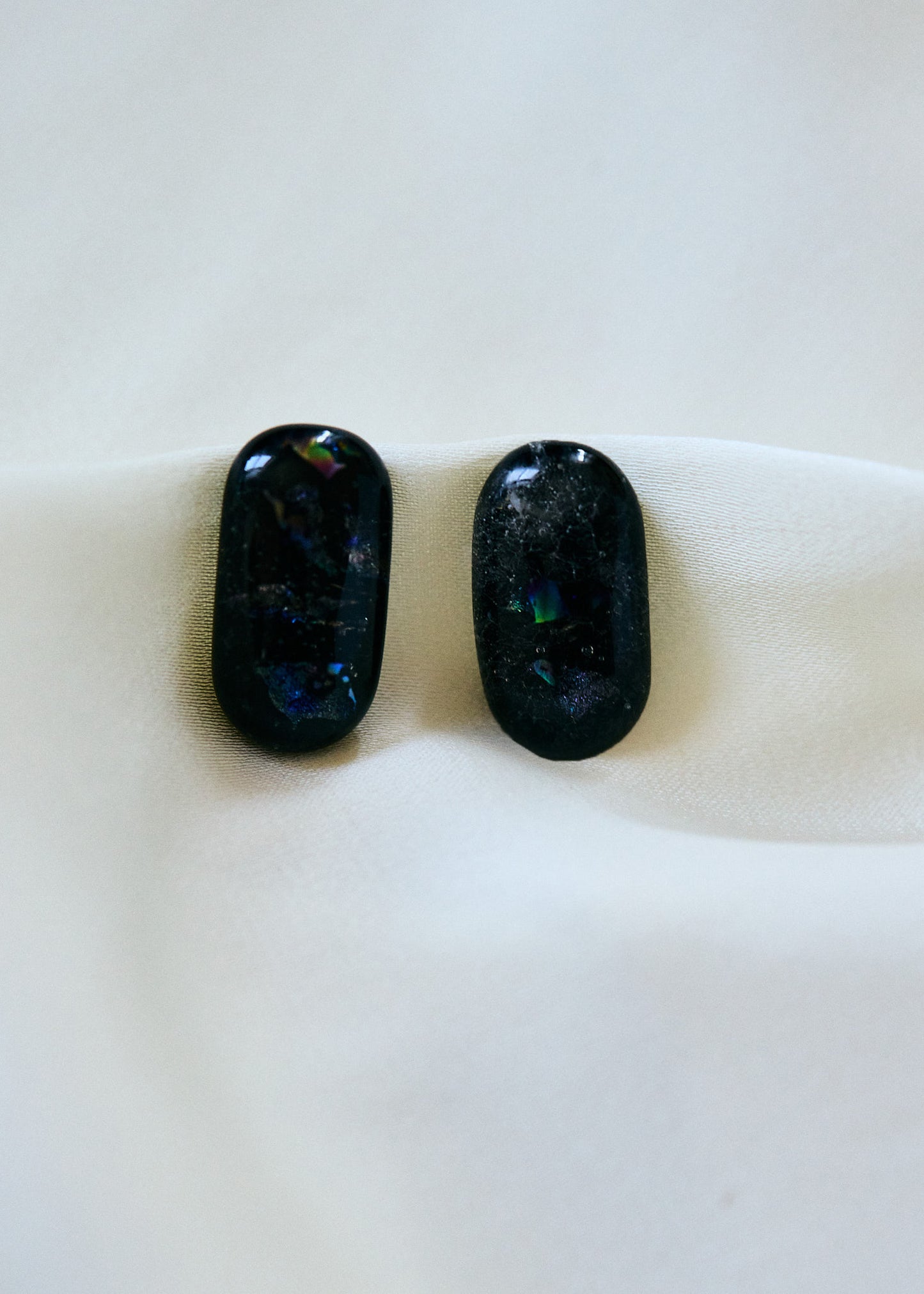 Dichroic Glass Stud Earrings | Sterling Silver Posts, Iridescent Black