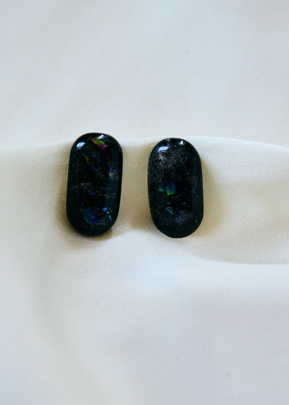 Dichroic Glass Stud Earrings | Sterling Silver Posts, Iridescent Black