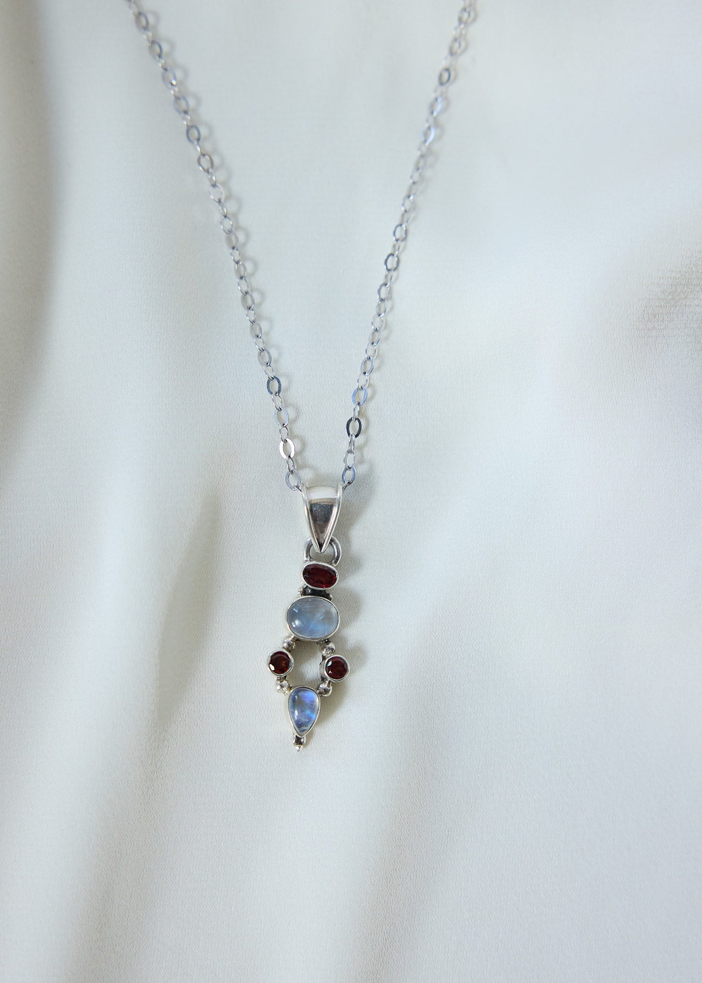 Moonstone & Garnet Pendant Necklace
