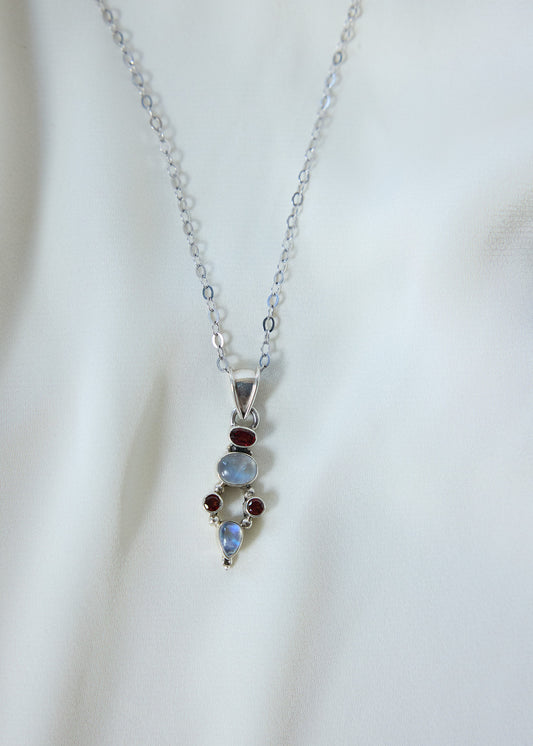 Moonstone & Garnet Pendant Necklace