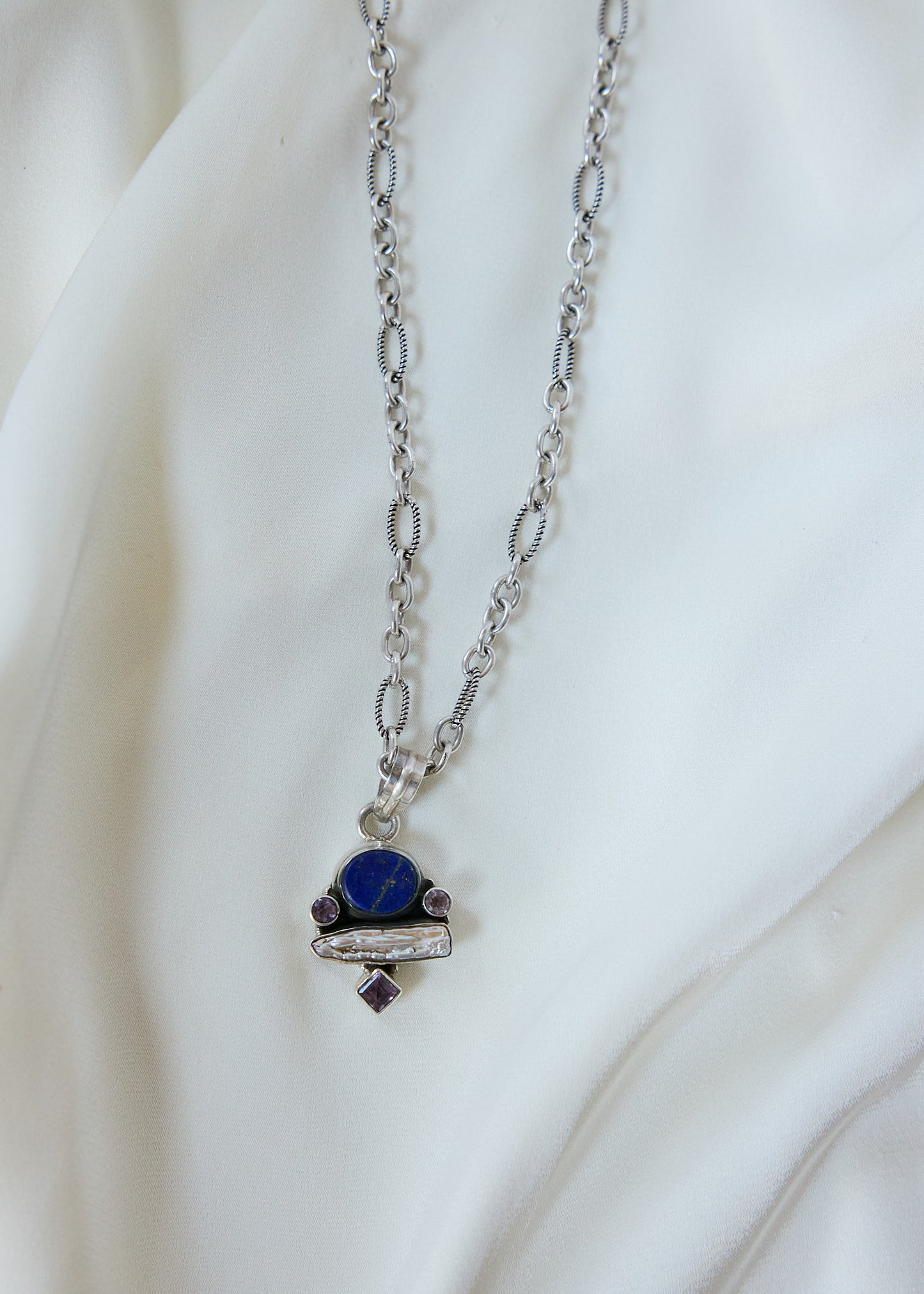 Lapis Lazuli, Pearl & Amethyst Pendant Necklace | Pendant Only