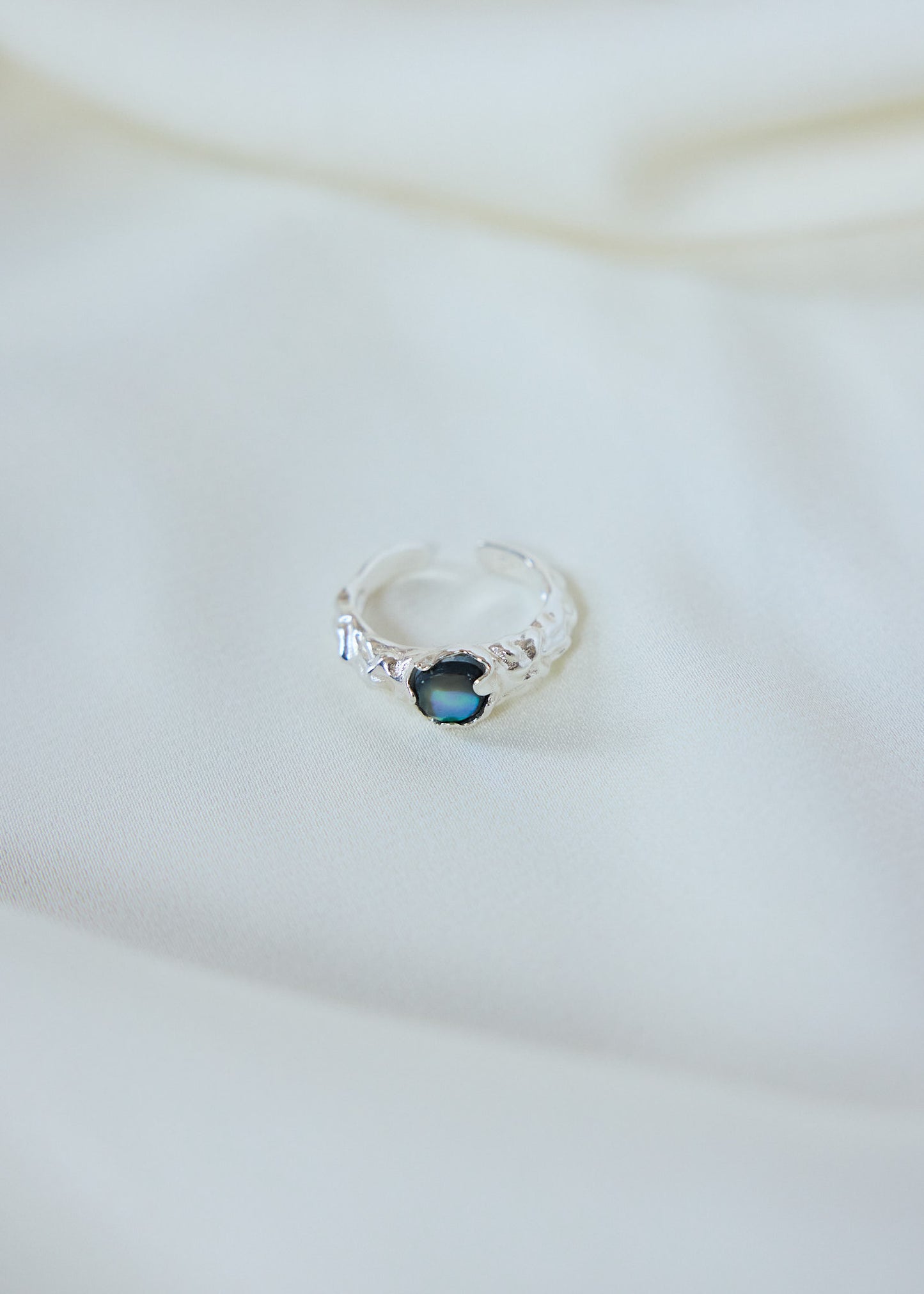 Abalone Shell Open Ring | Textured Sterling Silver, Adjustable