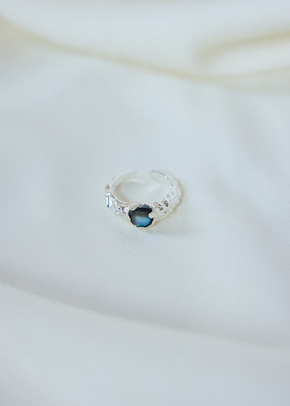 Abalone Shell Open Ring | Textured Sterling Silver, Adjustable