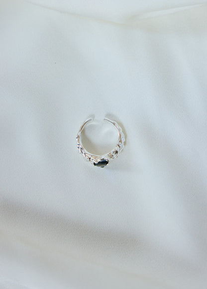 Abalone Shell Open Ring | Textured Sterling Silver, Adjustable