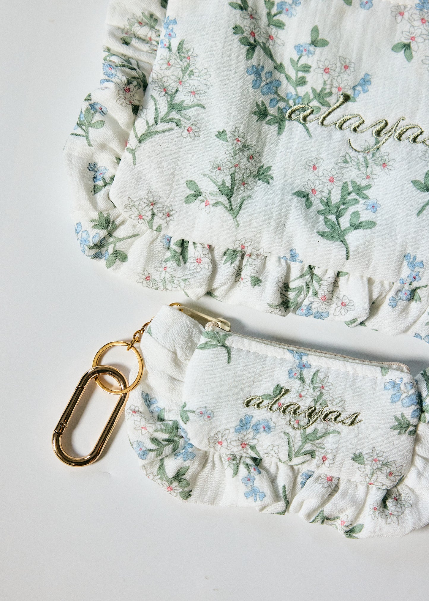 Alayas Floral Embroidered Ruffle Pouch | Small, Large & Set Options