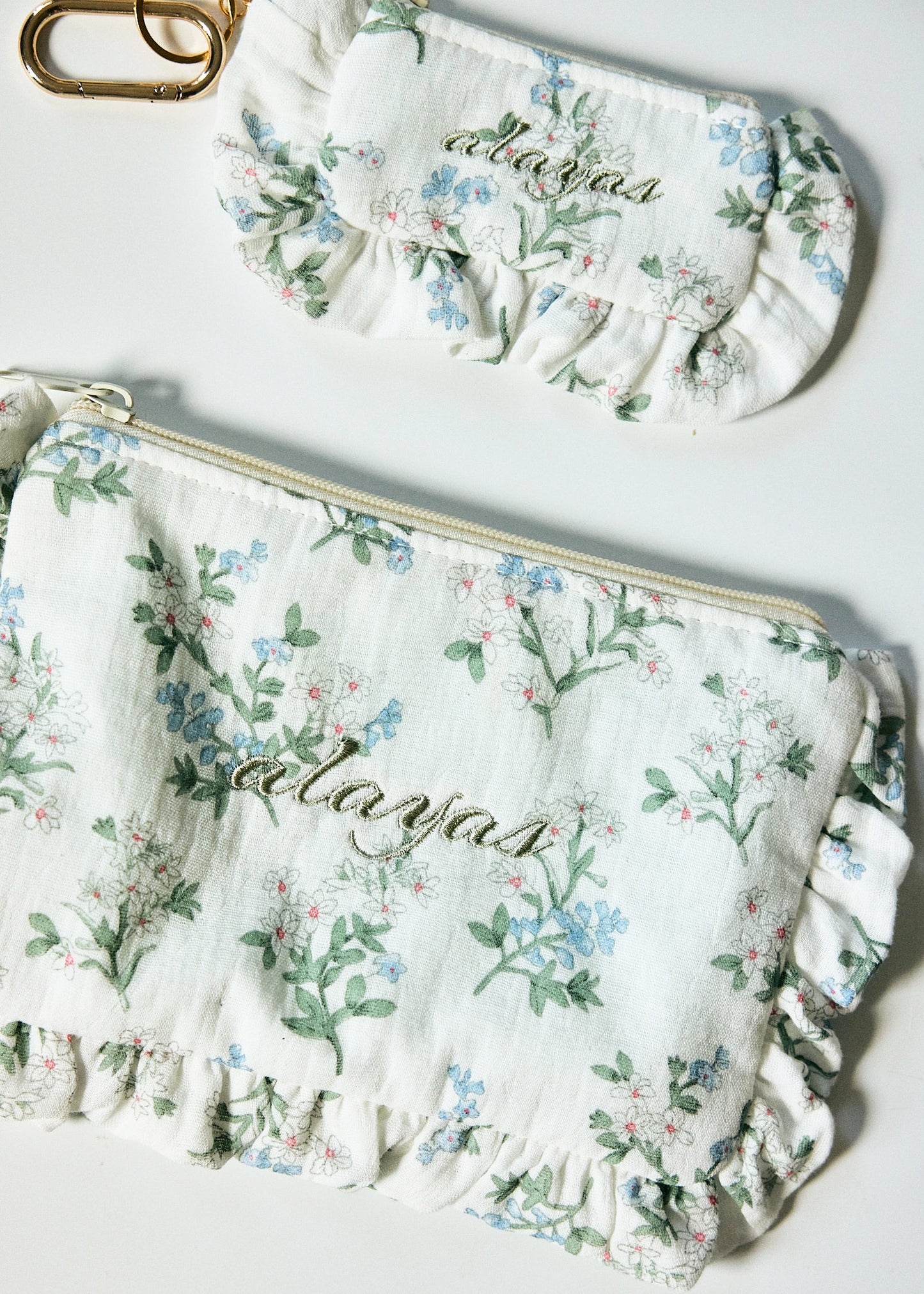 Alayas Floral Embroidered Ruffle Pouch | Small, Large & Set Options