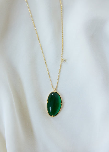 Green Glass Pendant Necklace | Gold-Plated Sterling Silver, CZ Accent