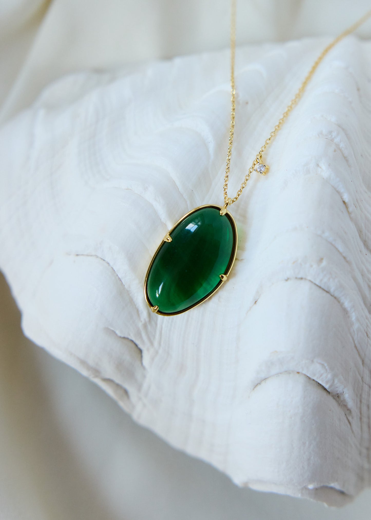 Green Glass Pendant Necklace | Gold-Plated Sterling Silver, CZ Accent