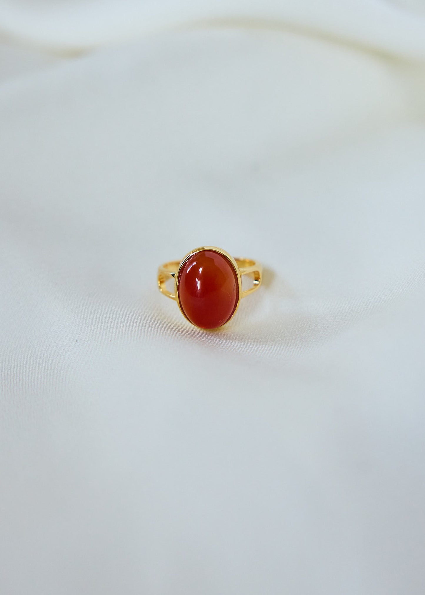 Carnelian Cabochon Ring | Adjustable Gold Statement Ring, Red Gemstone