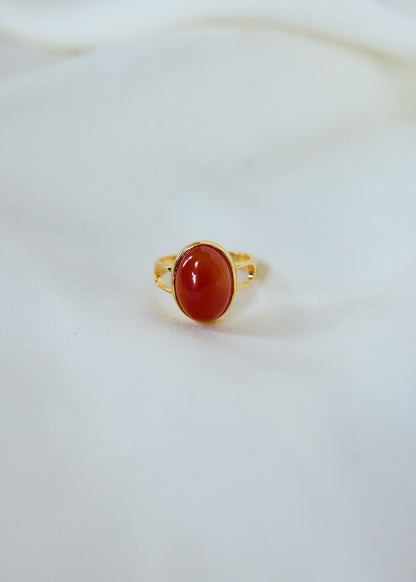 Carnelian Cabochon Ring | Adjustable Gold Statement Ring, Red Gemstone