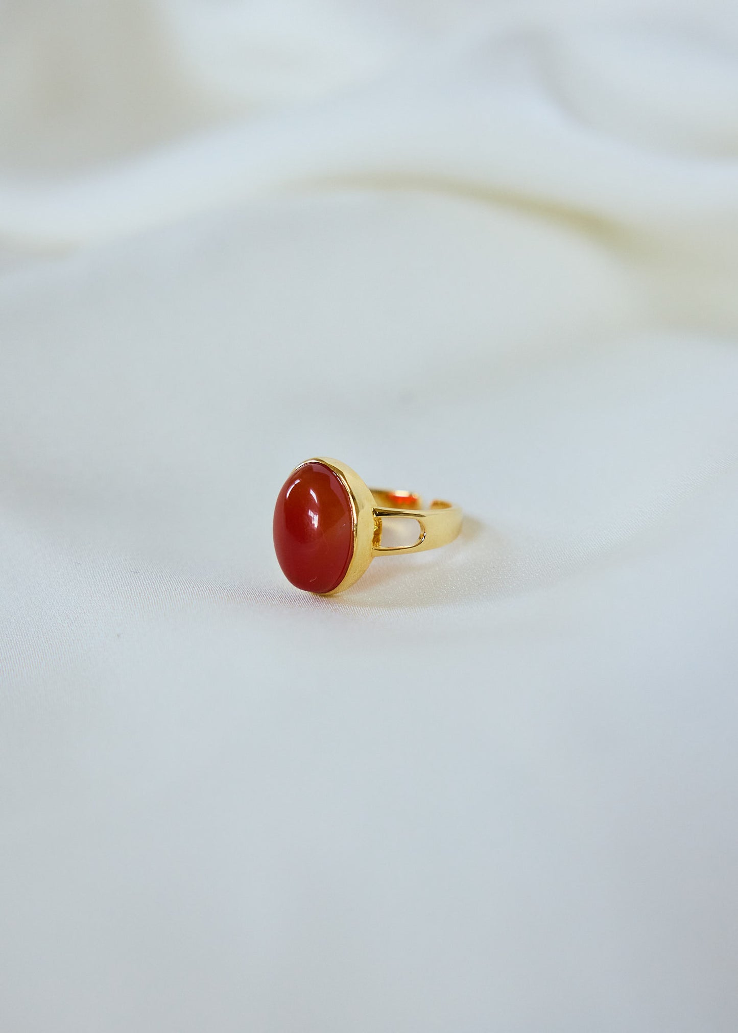 Carnelian Cabochon Ring | Adjustable Gold Statement Ring, Red Gemstone