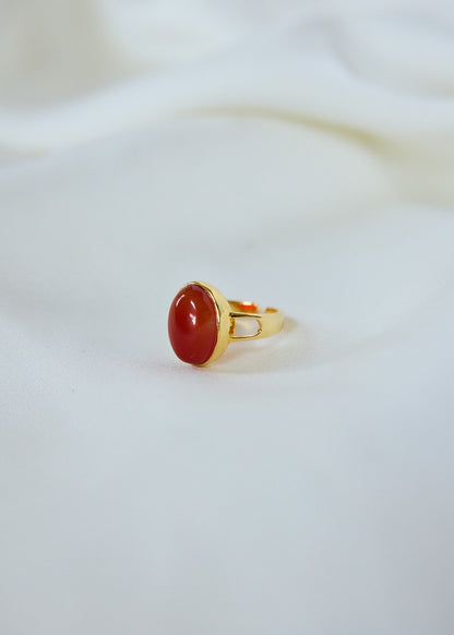 Carnelian Cabochon Ring | Adjustable Gold Statement Ring, Red Gemstone