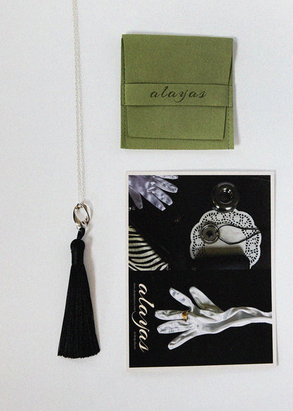 Sterling Silver Tassel Necklace | 925 Long Chain with Black Silk Tassel
