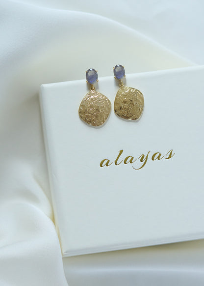 Labradorite & Hammered Gold Disc Drop Earrings