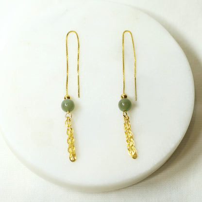 Jade Beads Threader Earrings