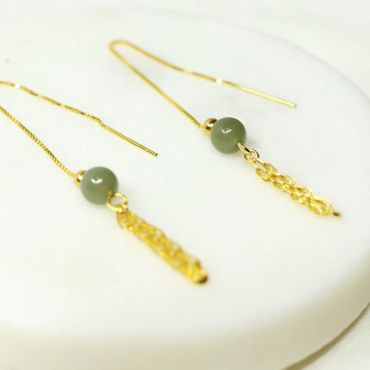 Jade Beads Threader Earrings