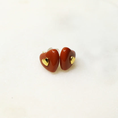 Hear-shaped Jade Stud Earrings