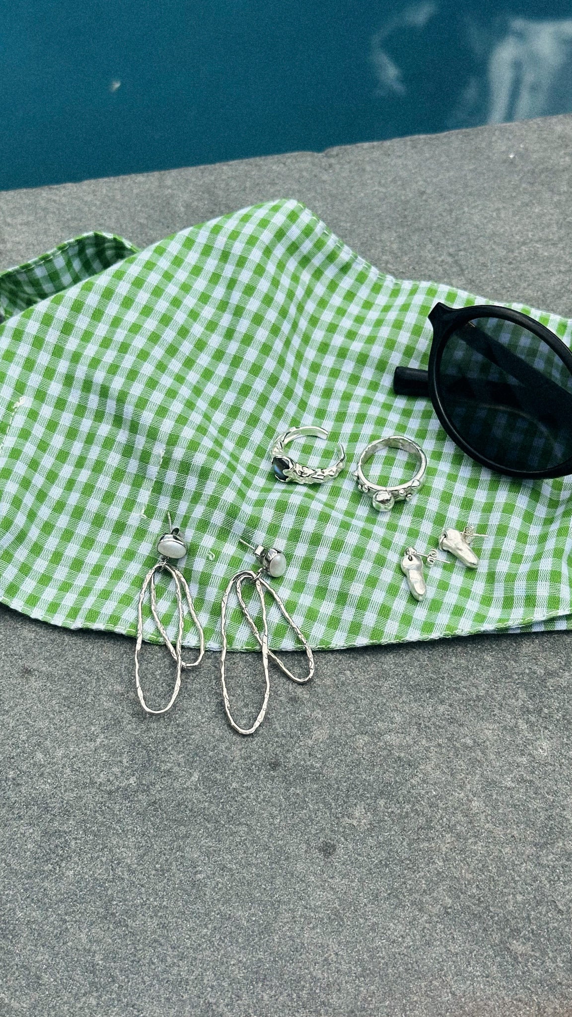 Pearl & Double Oval Drop Earrings | Sterling Silver Hammered Hoops
