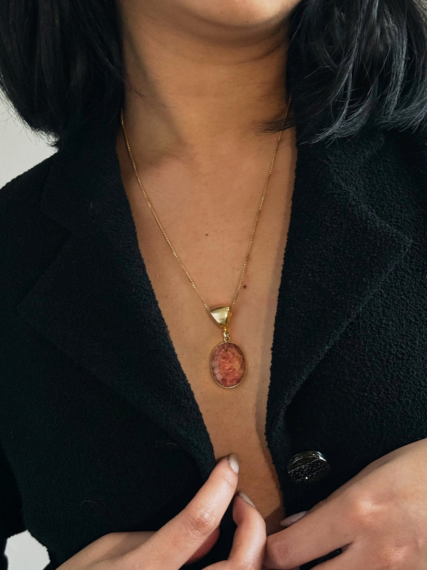 Chalcedony Velvet Choker & Chain Necklace