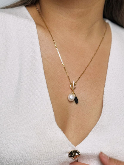 Onyx & Pearl Toggle Necklace