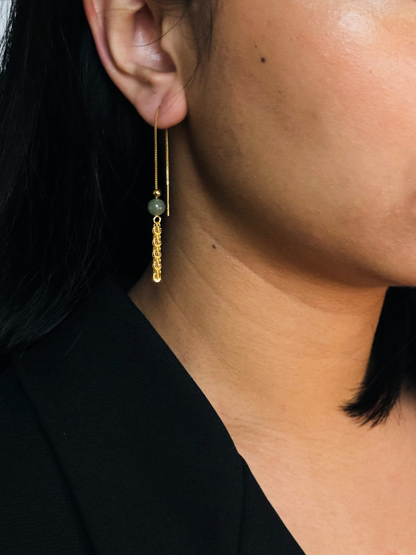 Jade Beads Threader Earrings