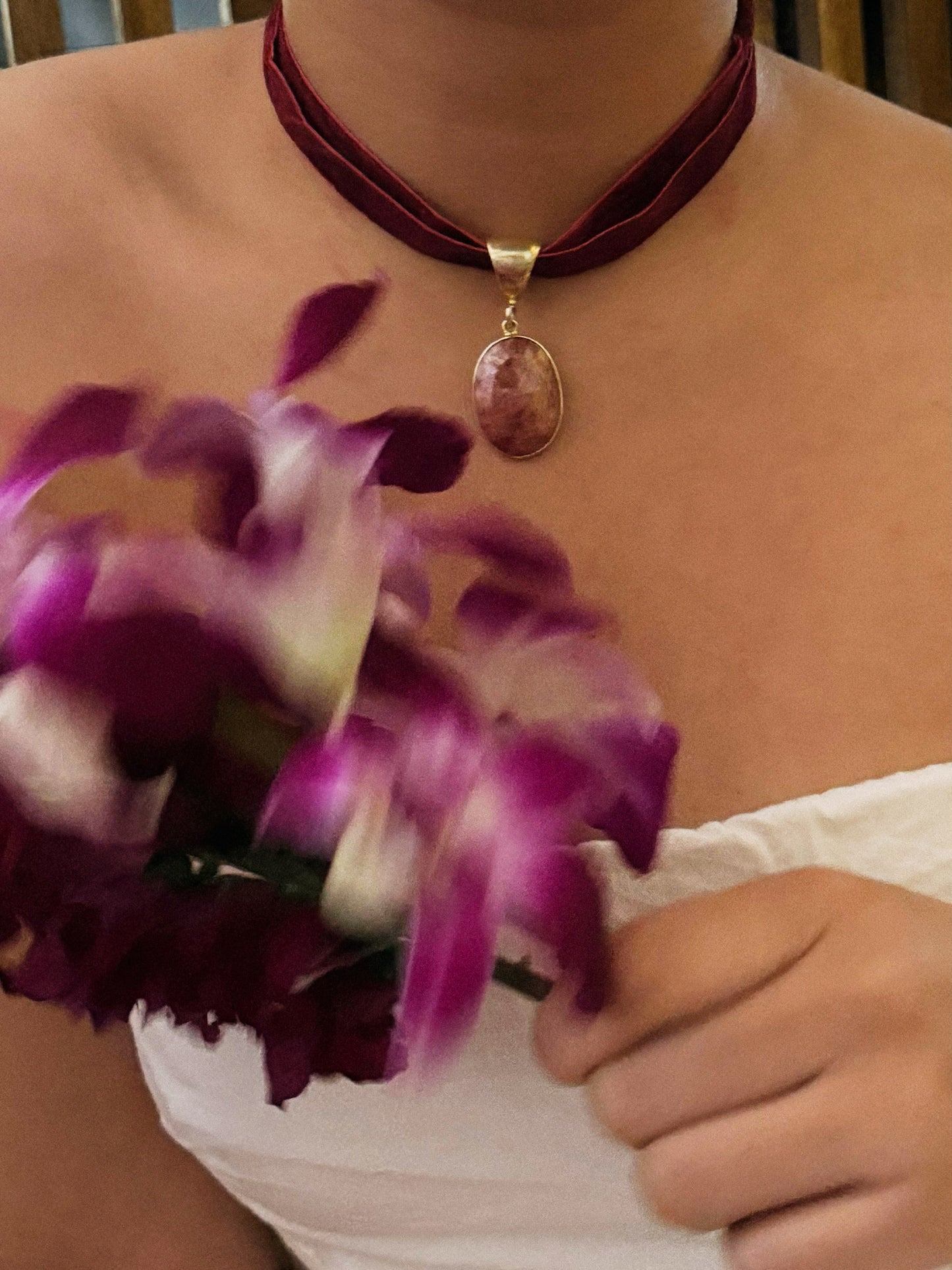Chalcedony Velvet Choker & Chain Necklace