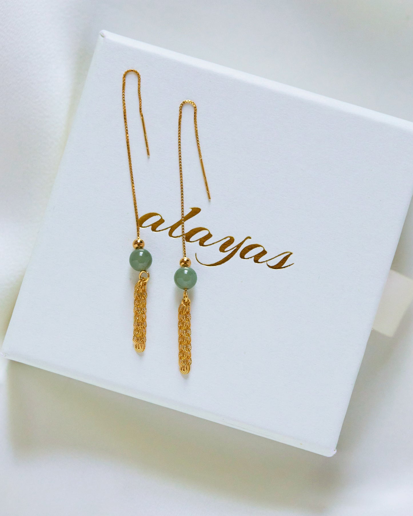 Jade Beads Threader Earrings