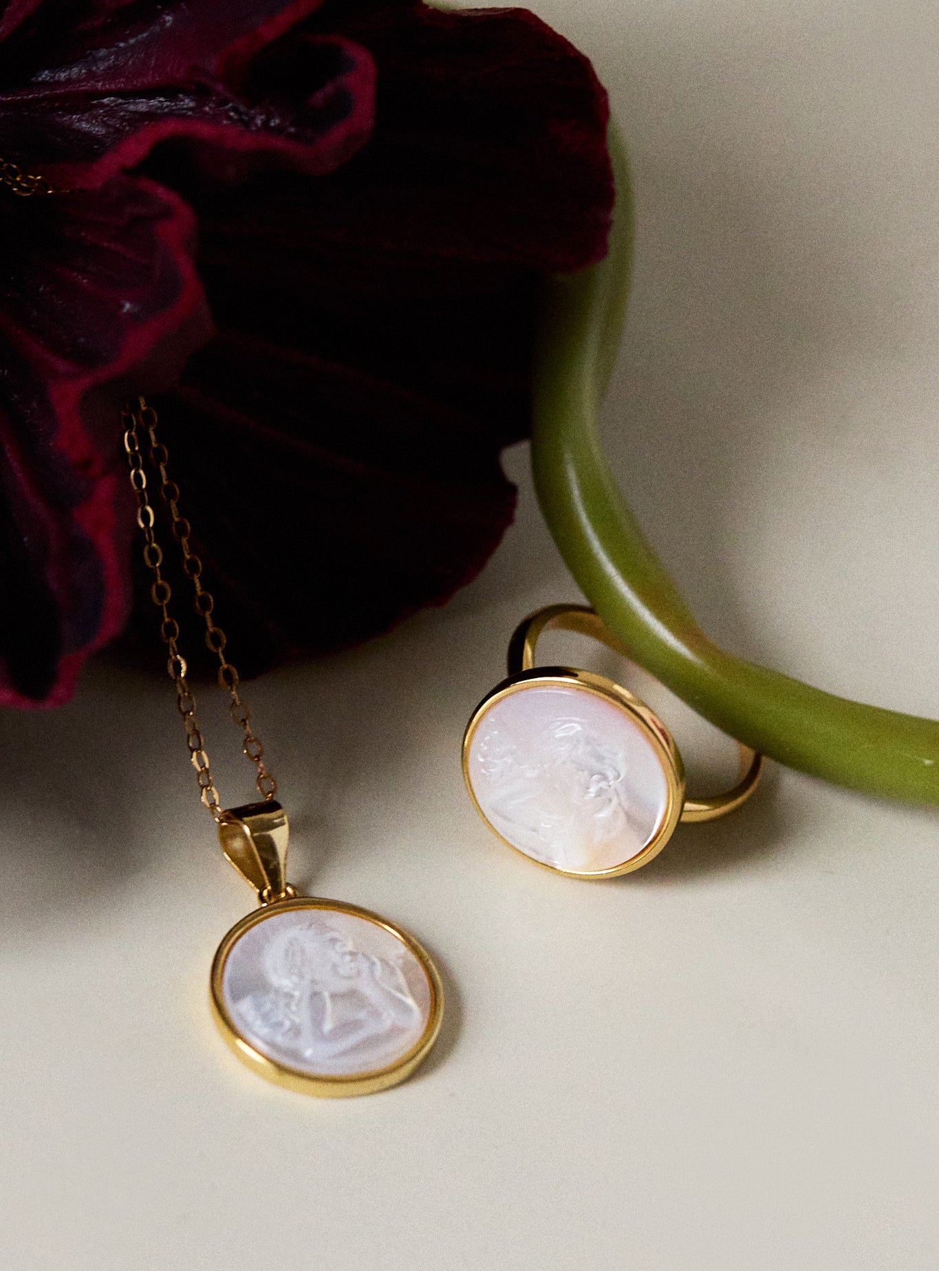 Cherub Embossed Circle Pendant Necklace