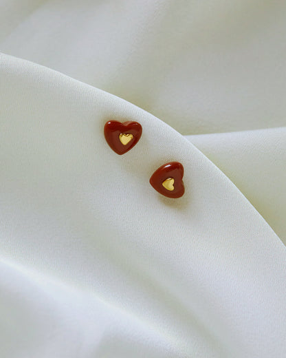 Hear-shaped Jade Stud Earrings